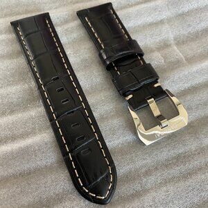 24 mm Black Alligator Strap Watch Band with Polished Buckle for Panerai